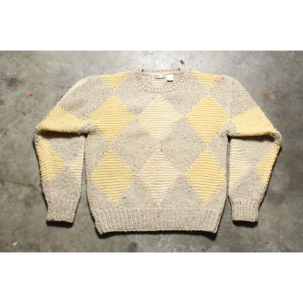 Vintage 90's Liz Claiborne Hand Knit 100% Wool Chunky Knit Sweater - Medium